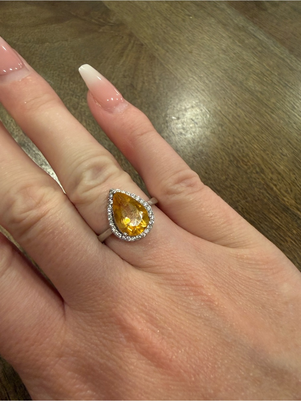 Teardrop Citrine Halo Ring in 925 Sterling Silver size 6.5